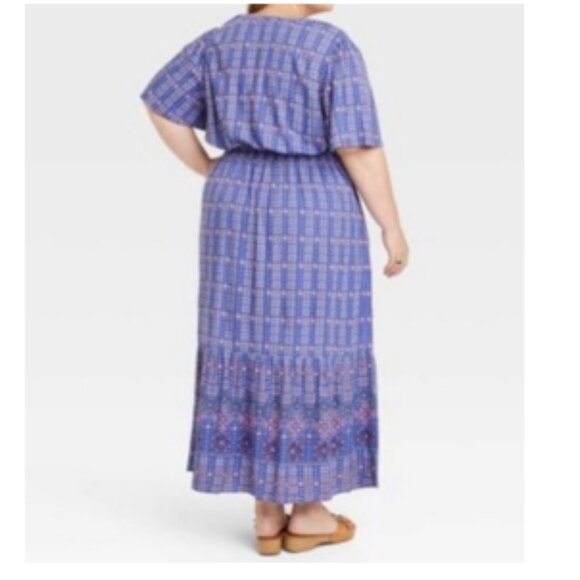 Knox Rose Flutter Sleeve Boho Maxi Dress Blue Pink NWT - Picture 2 of 11